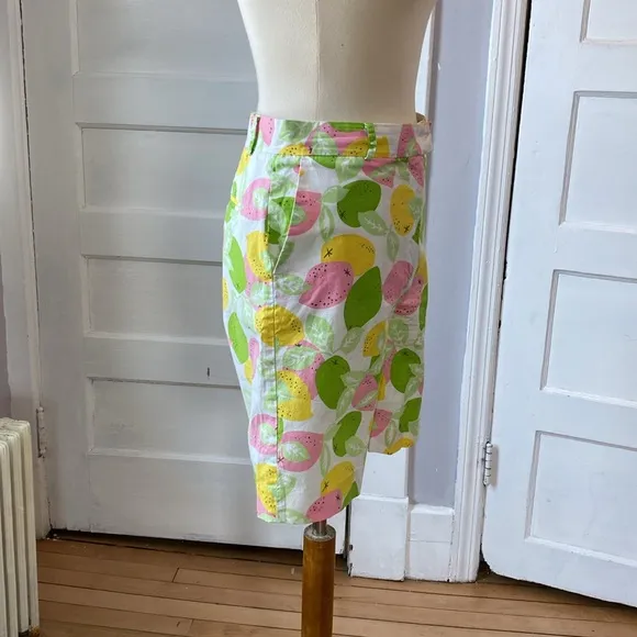 Lilly Pulitzer Vintage High Waist Lemon Lime Print Cotton Bermuda Shorts, Size 6