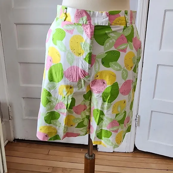 Lilly Pulitzer Vintage High Waist Lemon Lime Print Cotton Bermuda Shorts, Size 6