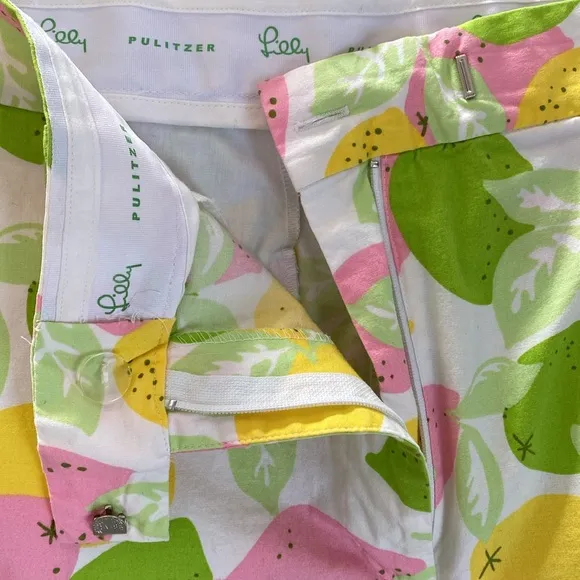 Lilly Pulitzer Vintage High Waist Lemon Lime Print Cotton Bermuda Shorts, Size 6