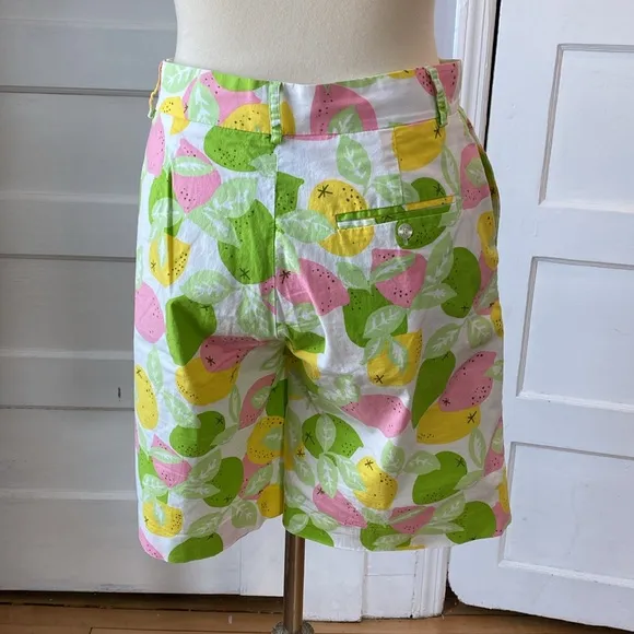 Lilly Pulitzer Vintage High Waist Lemon Lime Print Cotton Bermuda Shorts, Size 6