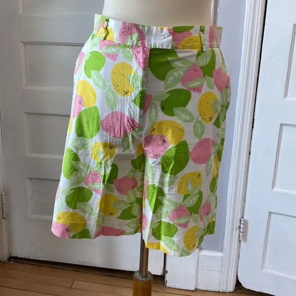 Lilly Pulitzer Vintage High Waist Lemon Lime Print Cotton Bermuda Shorts, Size 6