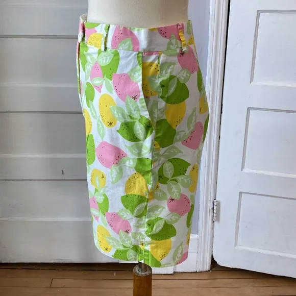 Lilly Pulitzer Vintage High Waist Lemon Lime Print Cotton Bermuda Shorts, Size 6