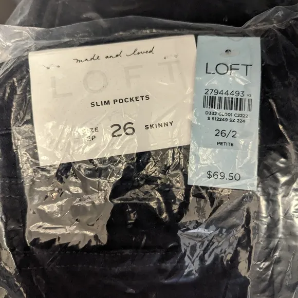 LOFT 26/2 Petite Black Denim Skinny Ankle Jeans NWT