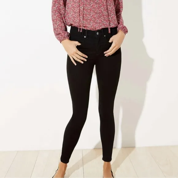 LOFT 26/2 Petite Black Denim Skinny Ankle Jeans NWT