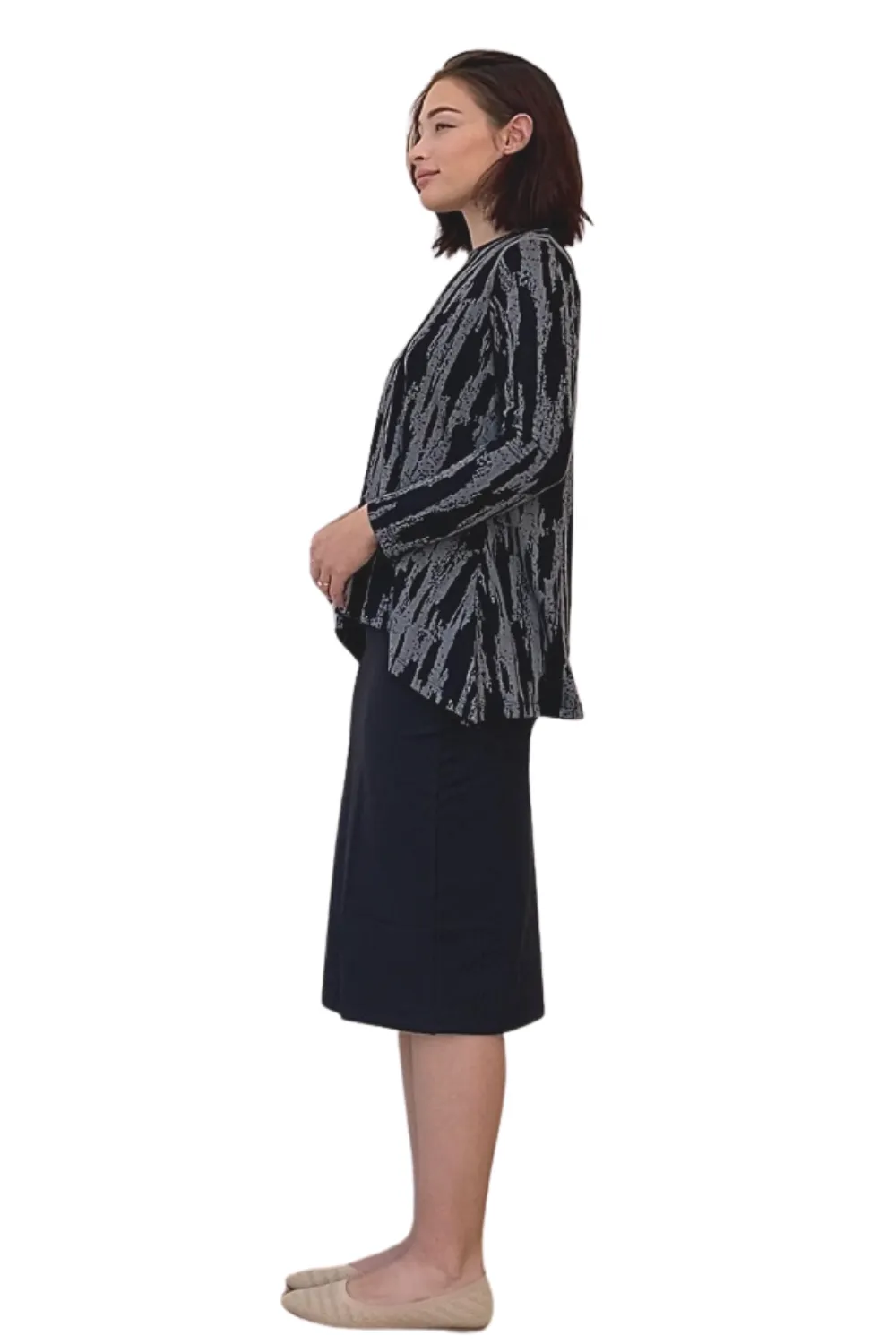 Long Sleeve Women's Printed Tunic Top with Handkerchief Hem