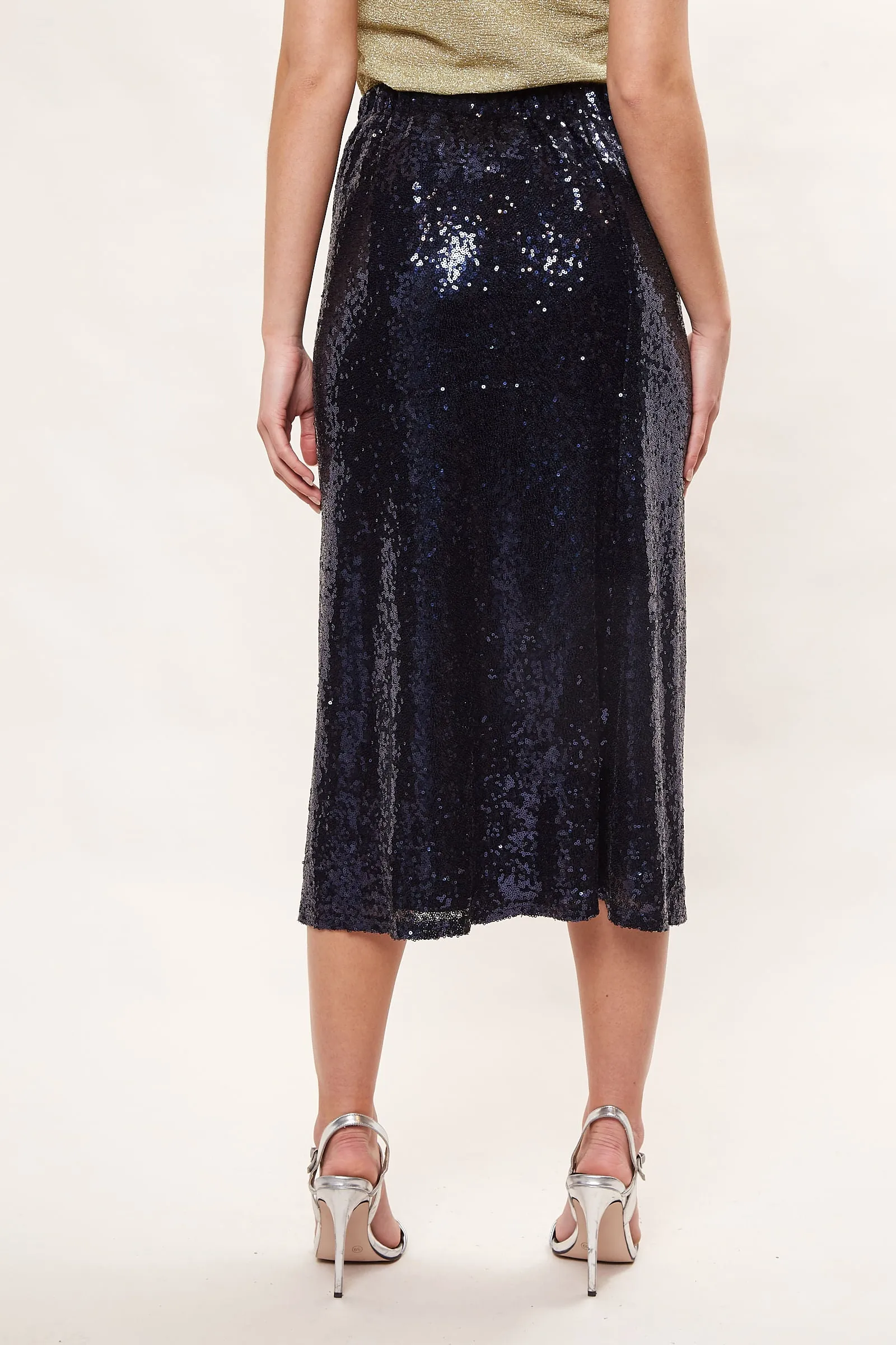 Louche Saro Sequin Midi Skirt  - Navy