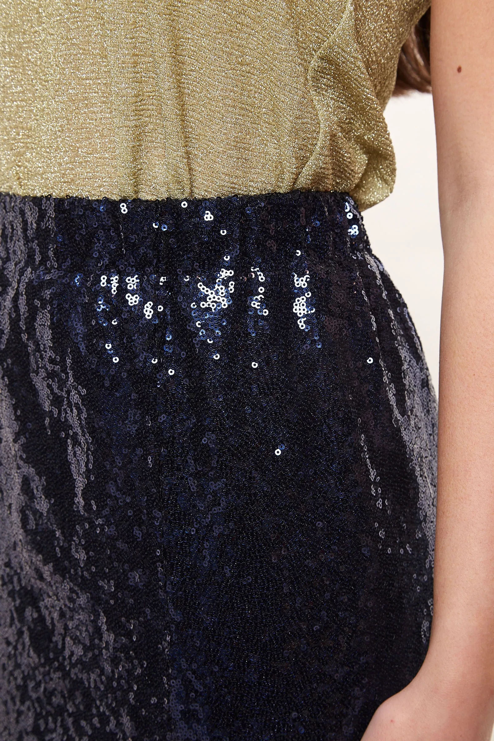 Louche Saro Sequin Midi Skirt  - Navy