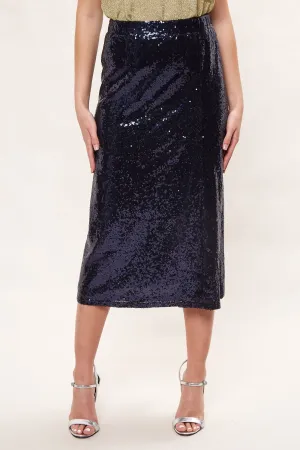 Louche Saro Sequin Midi Skirt  - Navy