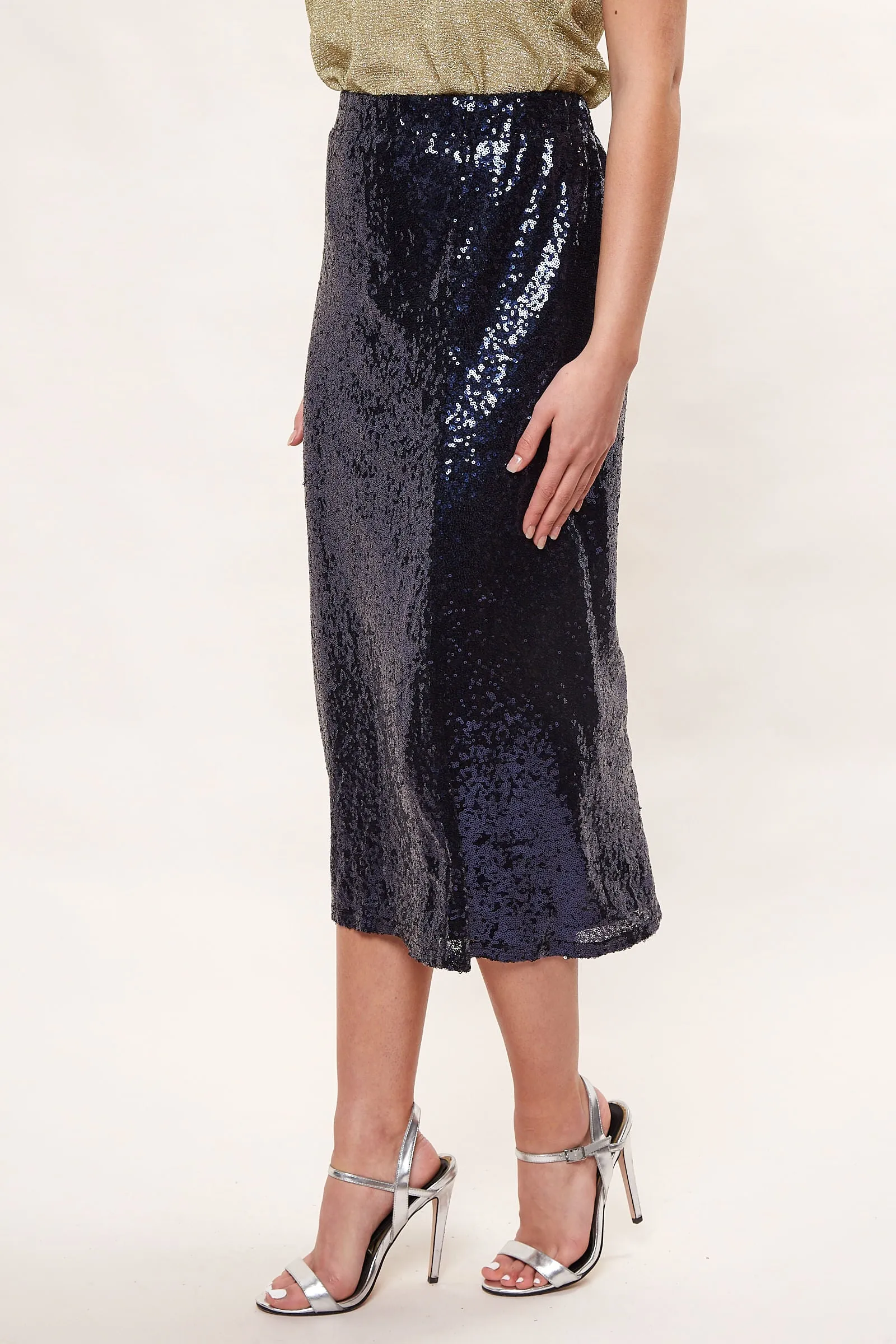 Louche Saro Sequin Midi Skirt  - Navy