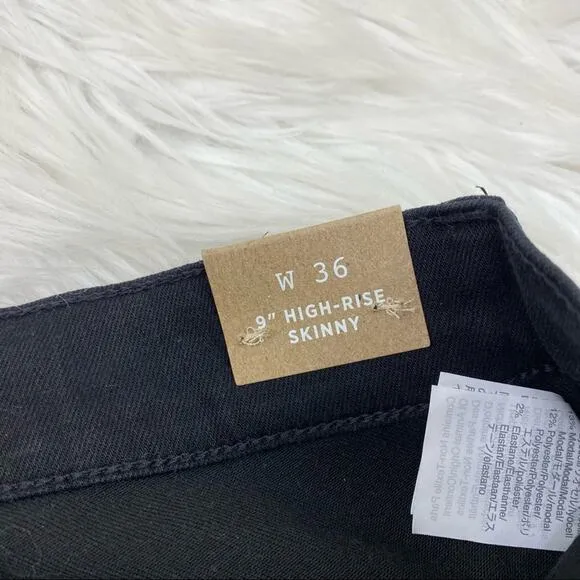Madewell Women's 9&quot; High Rise Skinny Jeans Black Size 36 NWT