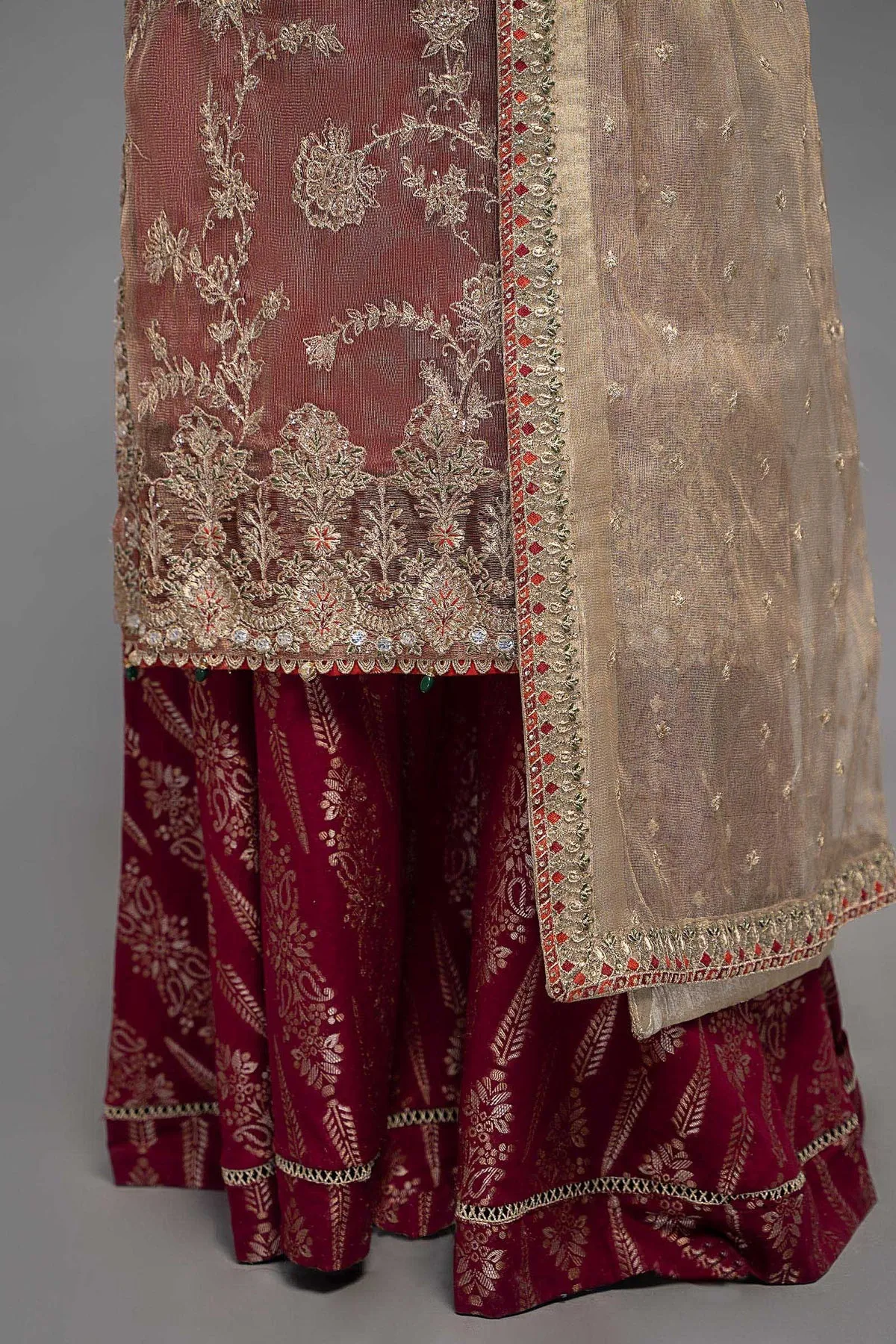 Maria B Maroon Net Embroidered Pakistani Kameez Salwar Party Wear