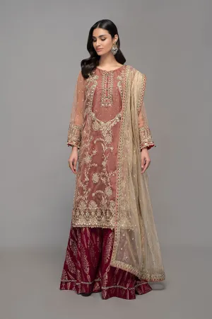 Maria B Maroon Net Embroidered Pakistani Kameez Salwar Party Wear