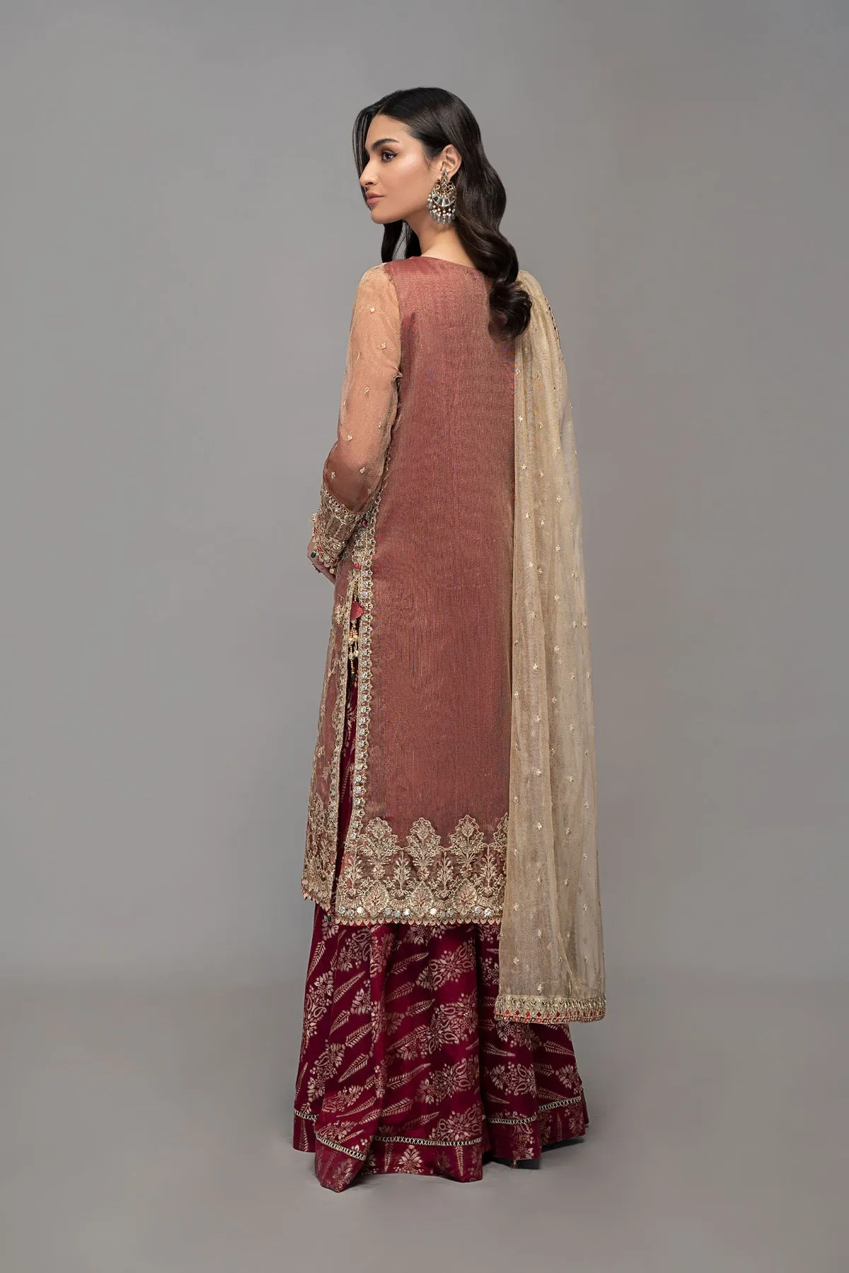 Maria B Maroon Net Embroidered Pakistani Kameez Salwar Party Wear