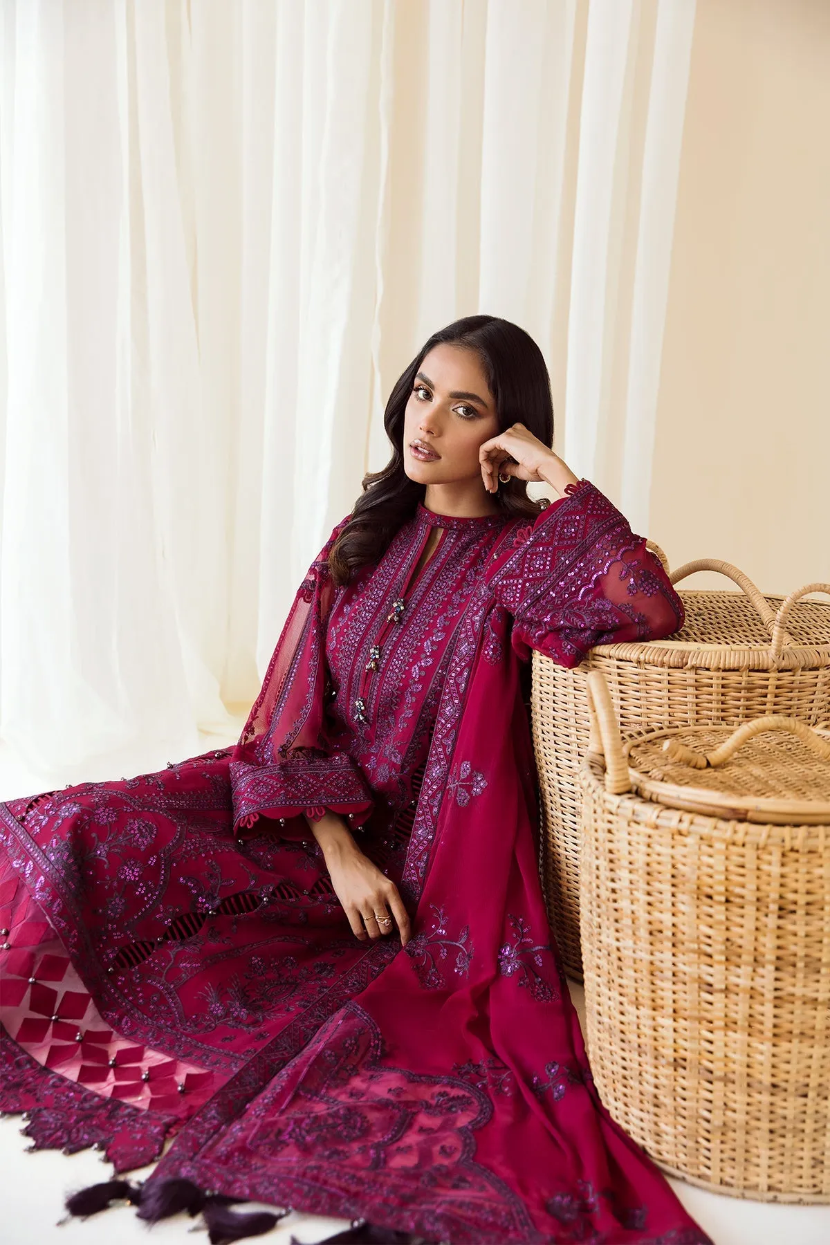 Maroon Embroidered Pakistani Salwar Kameez with Magenta Contrast