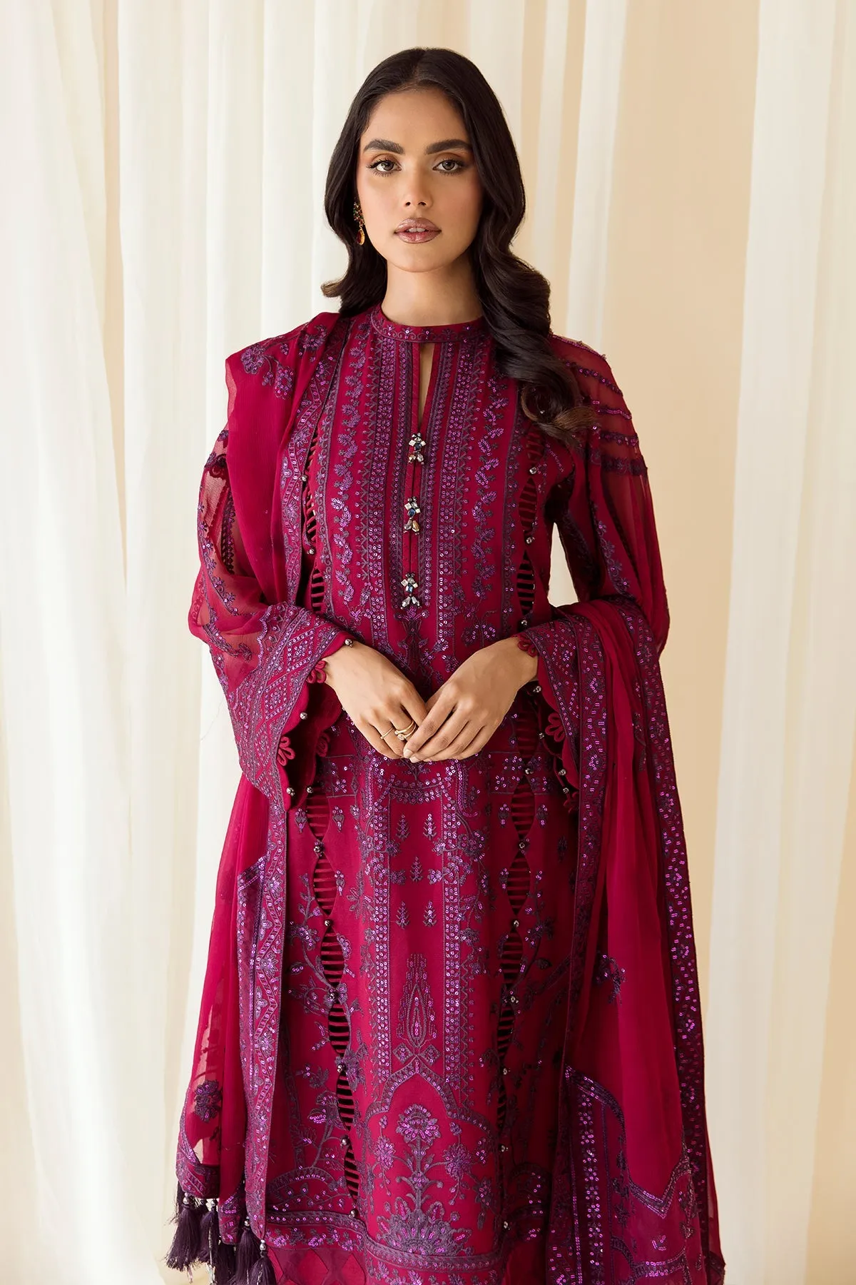 Maroon Embroidered Pakistani Salwar Kameez with Magenta Contrast