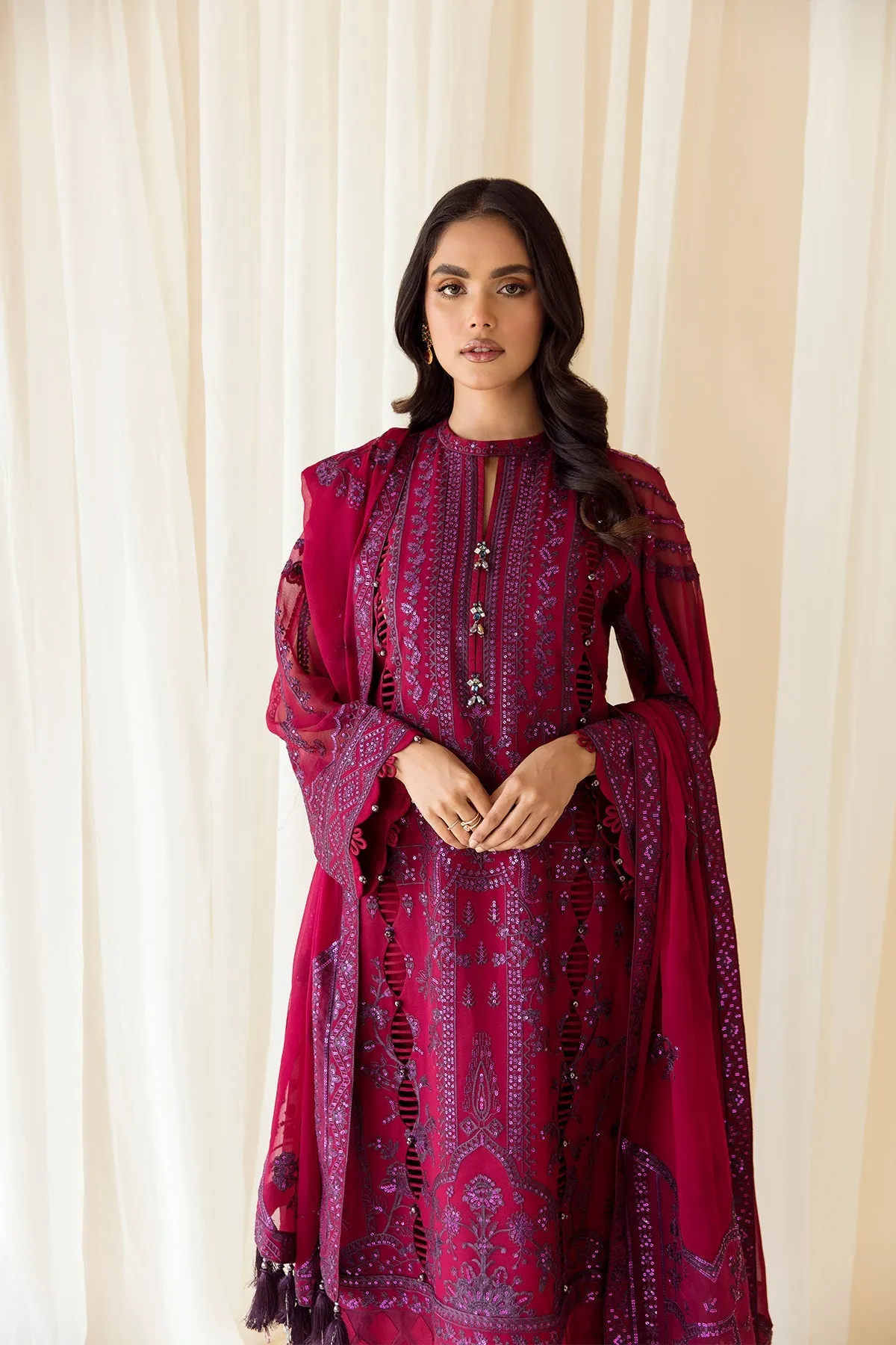 Maroon Embroidered Pakistani Salwar Kameez with Magenta Contrast