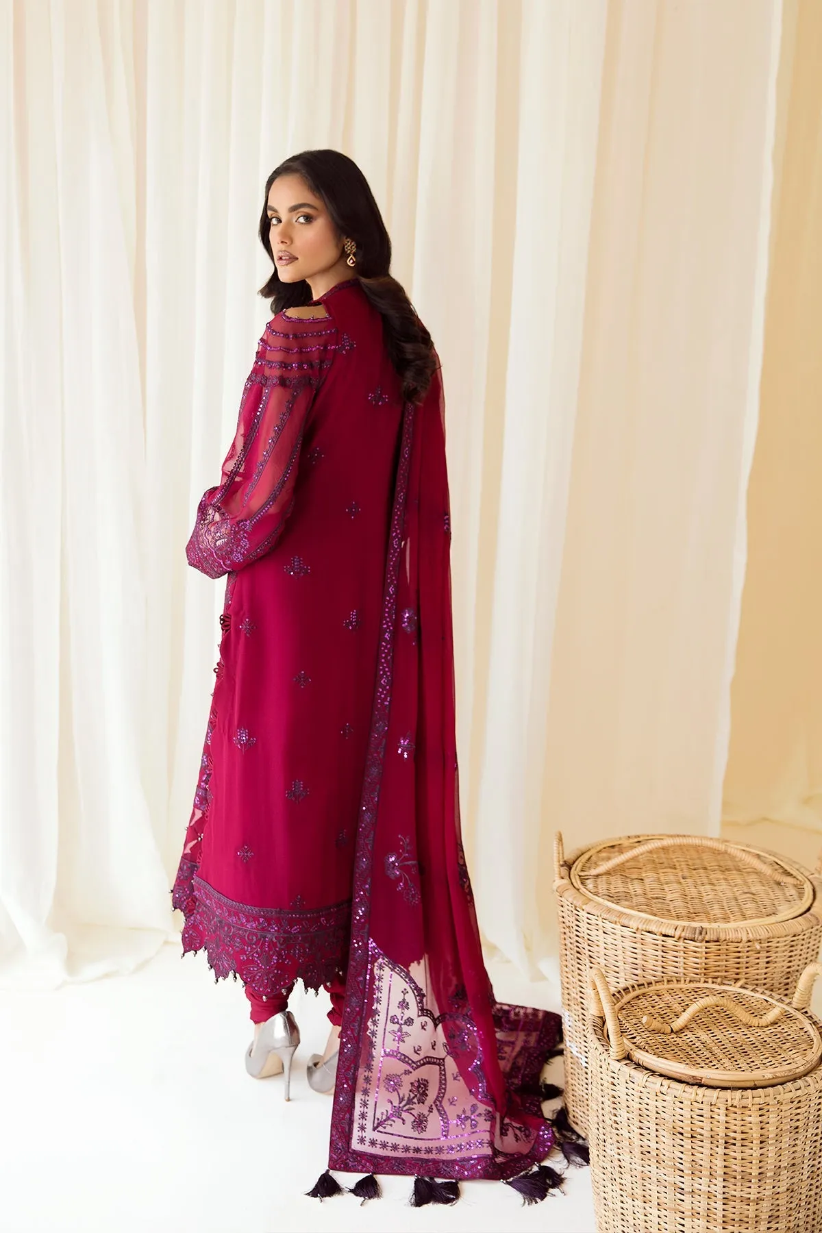 Maroon Embroidered Pakistani Salwar Kameez with Magenta Contrast