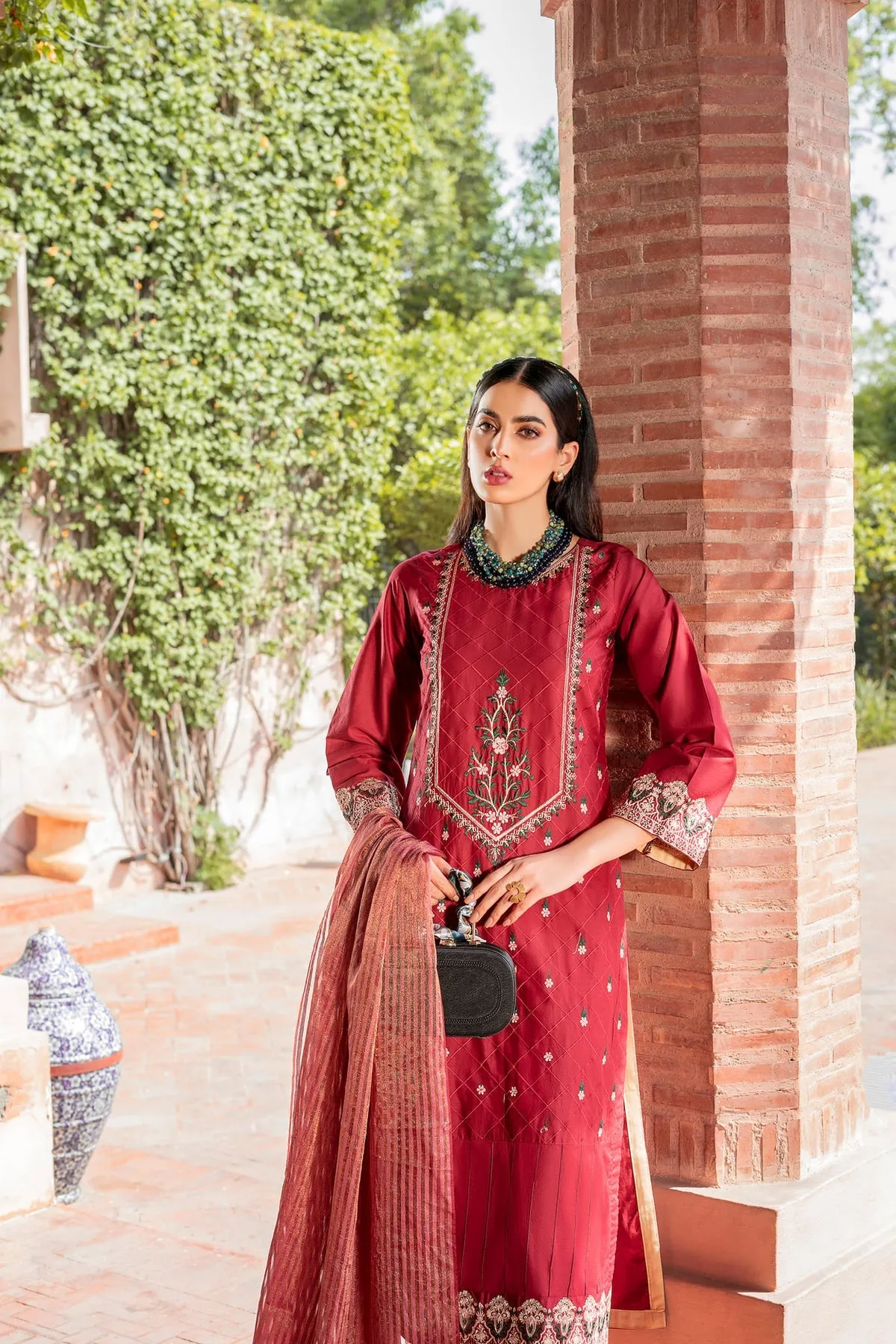 Maroon Embroidered Salwar Kameez Pakistani Eid Dress