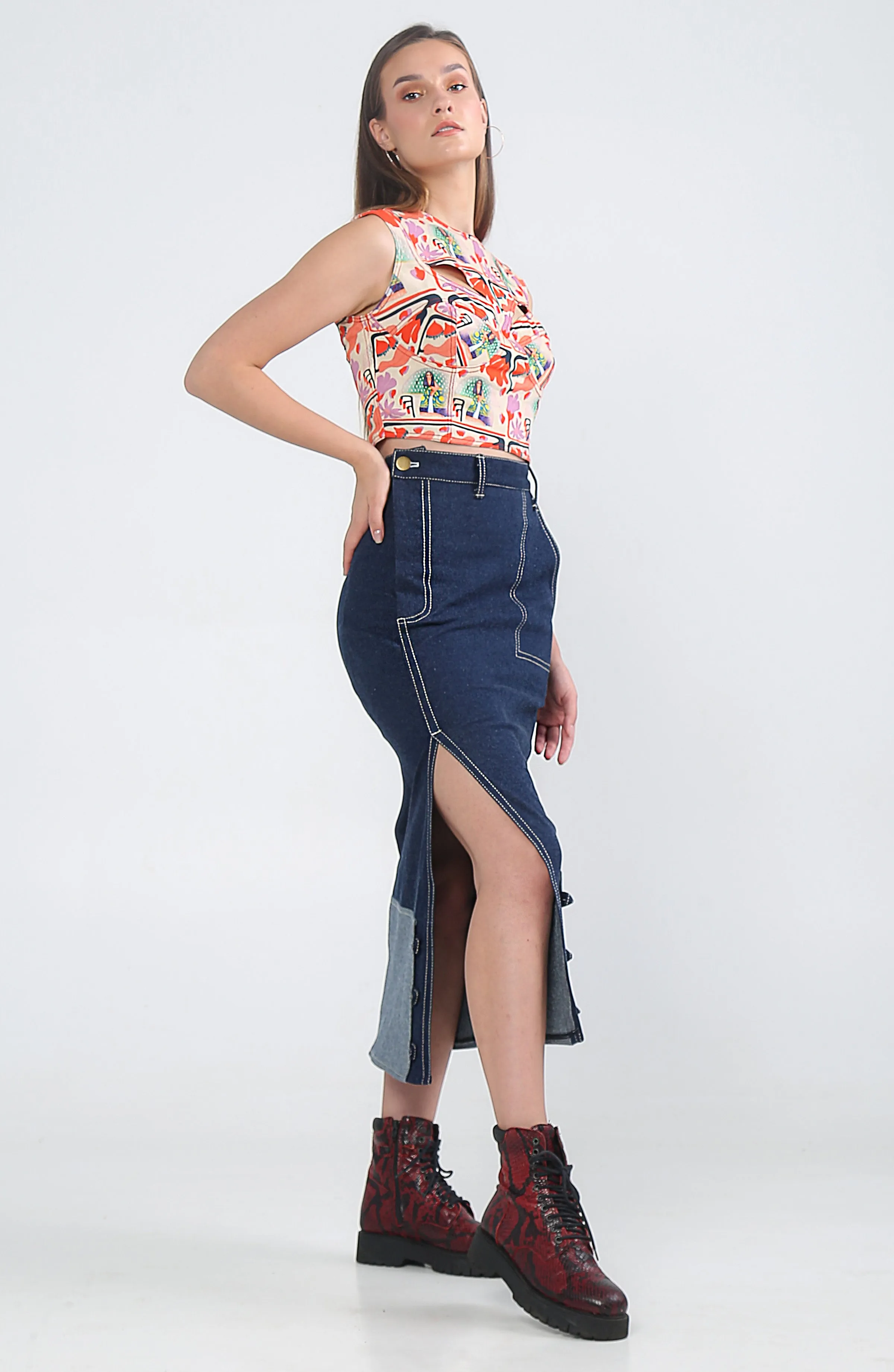 Navy Blue Off Center Skirt