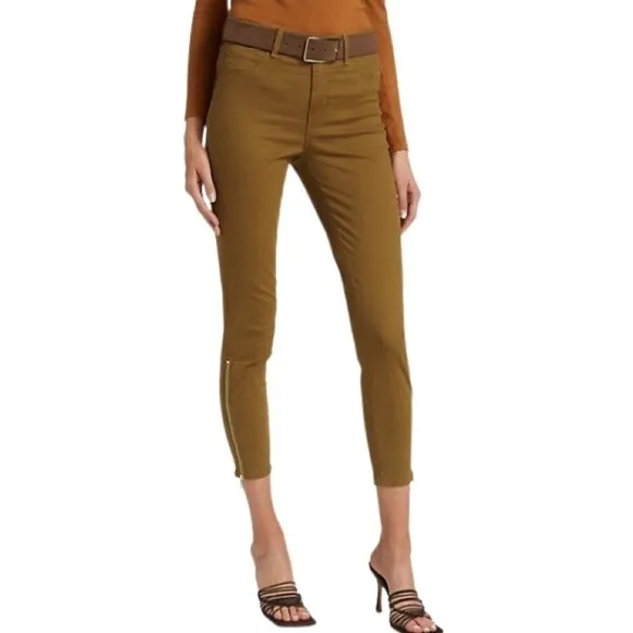 New L’AGENCE Sabine Skinny High Rise Jeans Dark Khaki Coated