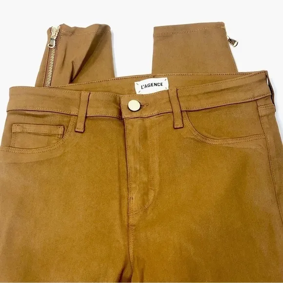 New L’AGENCE Sabine Skinny High Rise Jeans Dark Khaki Coated