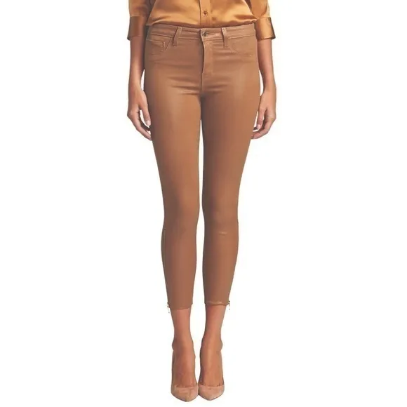 New L’AGENCE Sabine Skinny High Rise Jeans Dark Khaki Coated