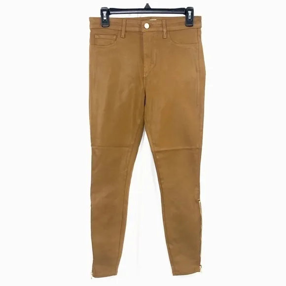 New L’AGENCE Sabine Skinny High Rise Jeans Dark Khaki Coated