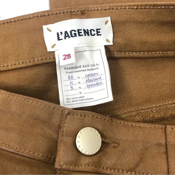 New L’AGENCE Sabine Skinny High Rise Jeans Dark Khaki Coated