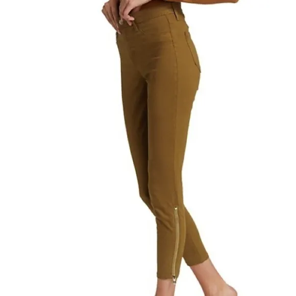 New L’AGENCE Sabine Skinny High Rise Jeans Dark Khaki Coated