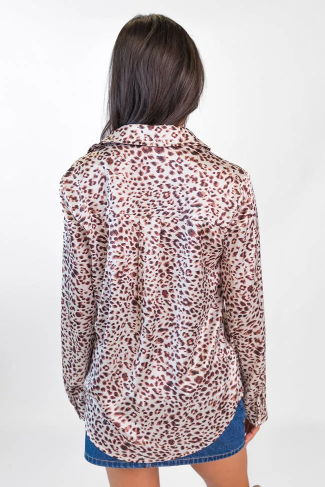 Not Kitten Satin Leopard Button Front Blouse  FINAL SALE