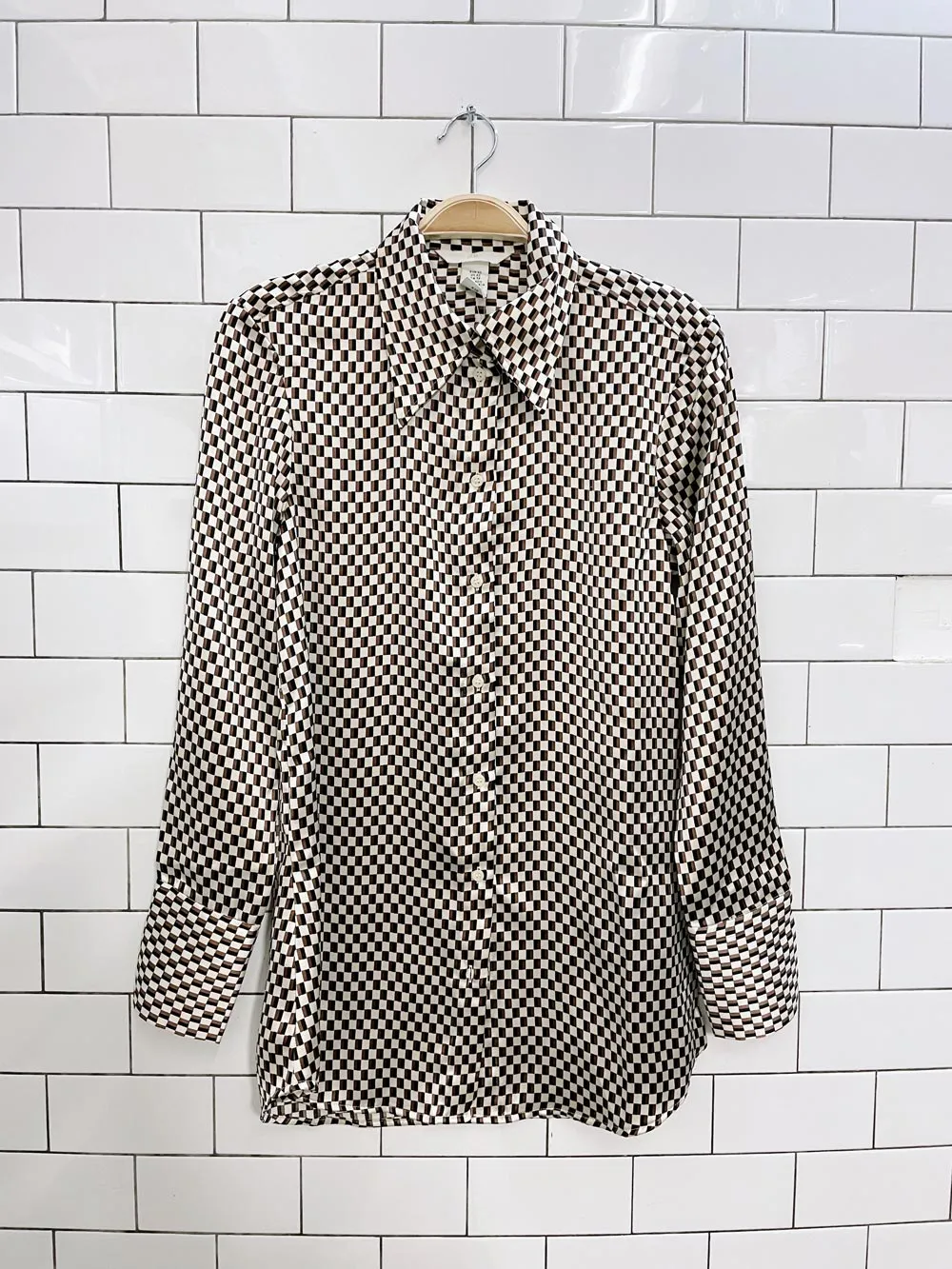 nwt h&m satin geometric check blouse
