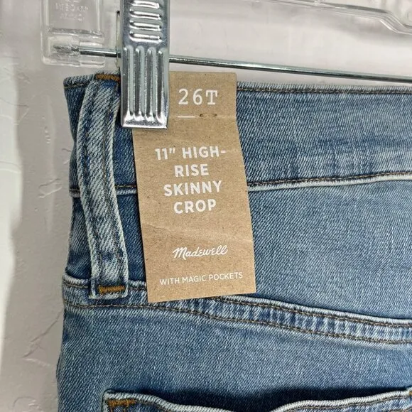 NWT Madewell 11&quot; High Rise Skinny Crop Jeans Size 26 Tall Brooksedge wash
