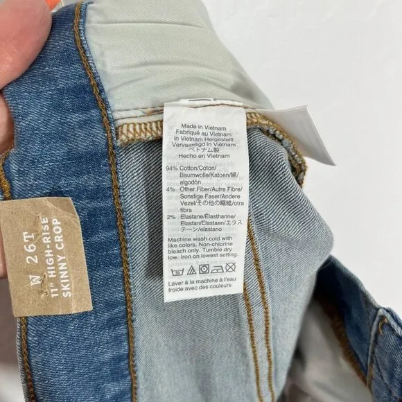 NWT Madewell 11&quot; High Rise Skinny Crop Jeans Size 26 Tall Brooksedge wash