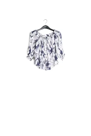 Off-white and red tie-dyed off-the-shoulder silk top