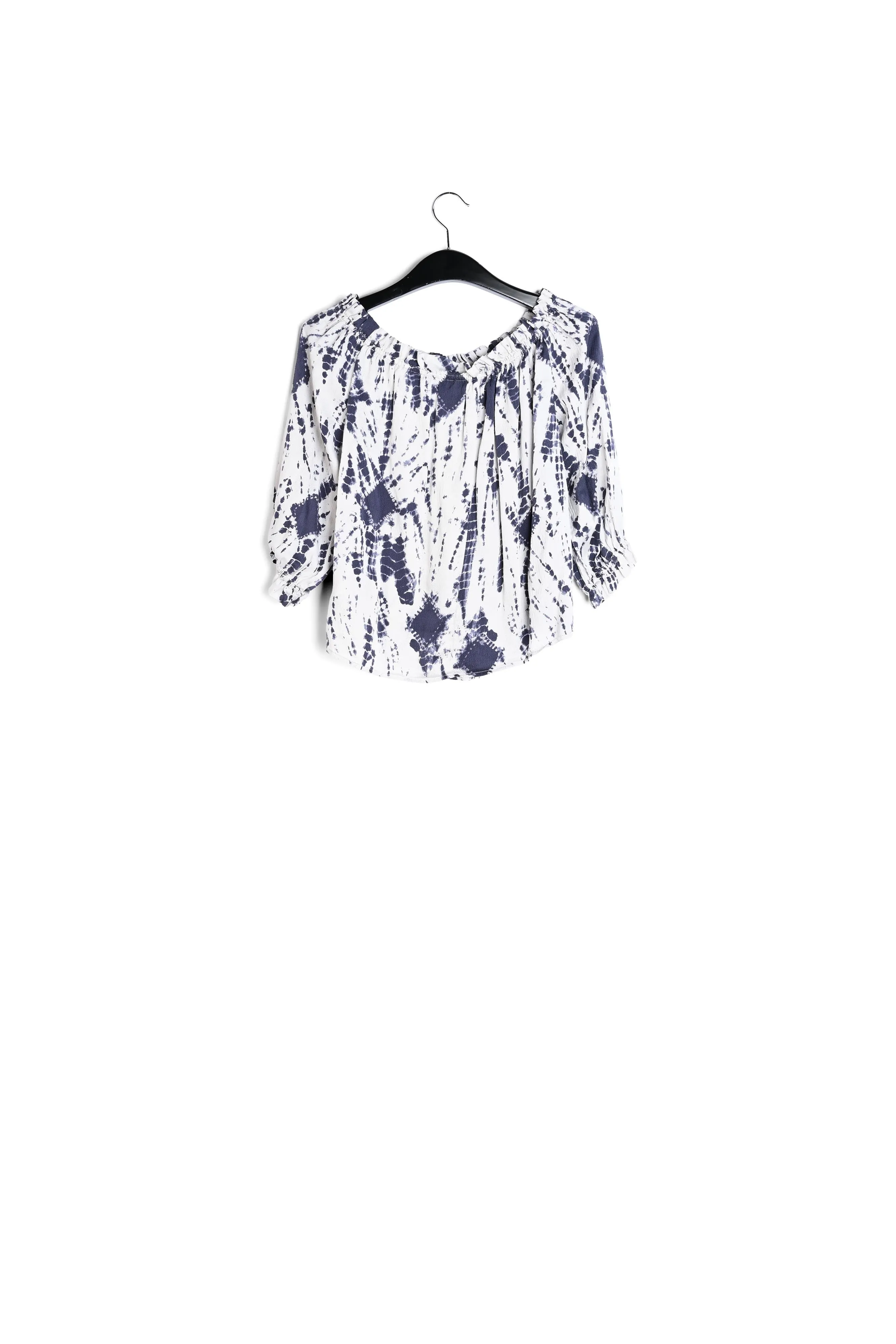 Off-white and red tie-dyed off-the-shoulder silk top