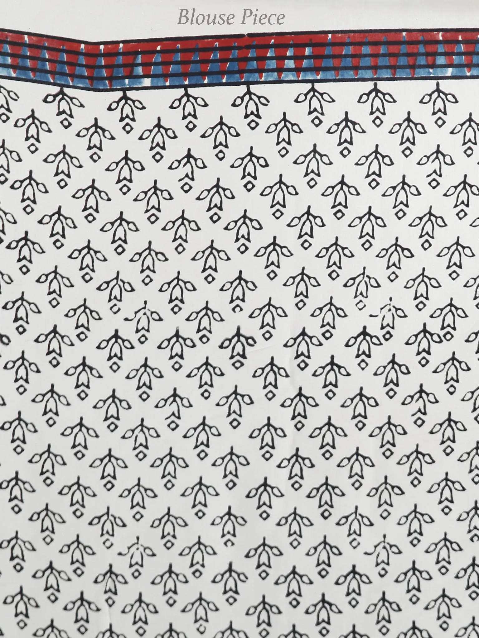Off White Black Indigo Red Ajrakh Hand Block Printed Modal Silk Saree in Natural Colors - S031703699