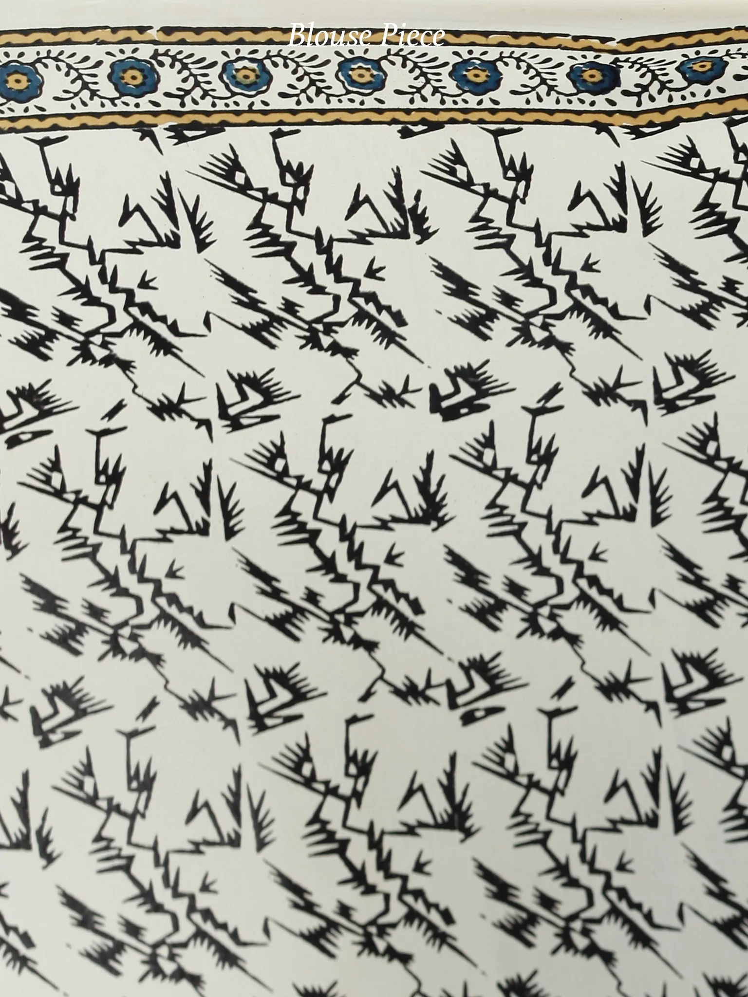 Off White Indigo Peanut Brown Ajrakh Hand Block Printed Modal Silk Saree in Natural Colors - S031703715