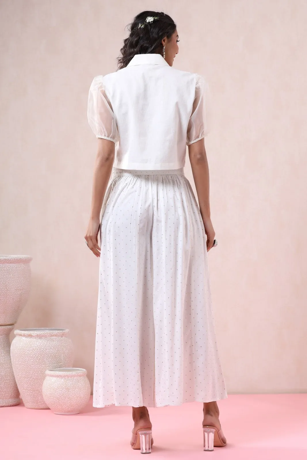 Off-White Polka Dot Printed Rayon Flared Palazzo-3012OFFWHITE