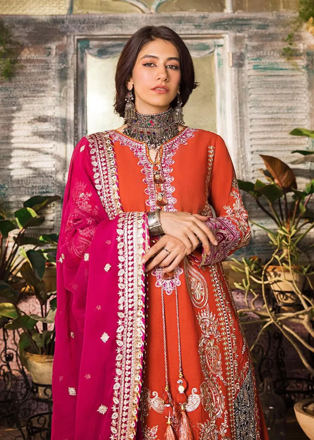 Orange Long Kameez Sharara for Pakistani Party Wear