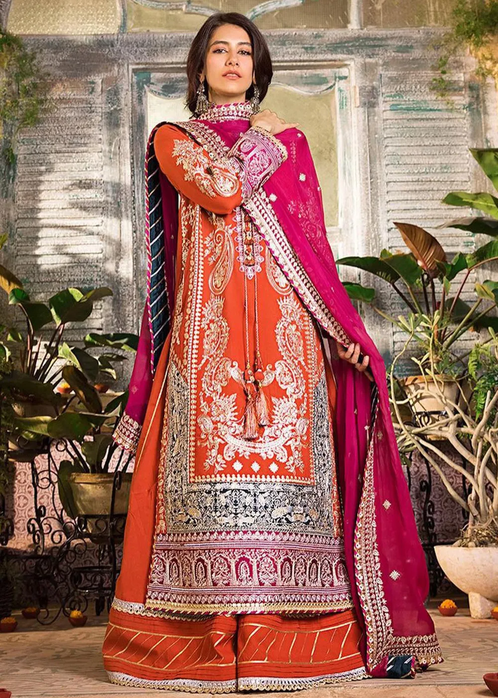 Orange Long Kameez Sharara for Pakistani Party Wear