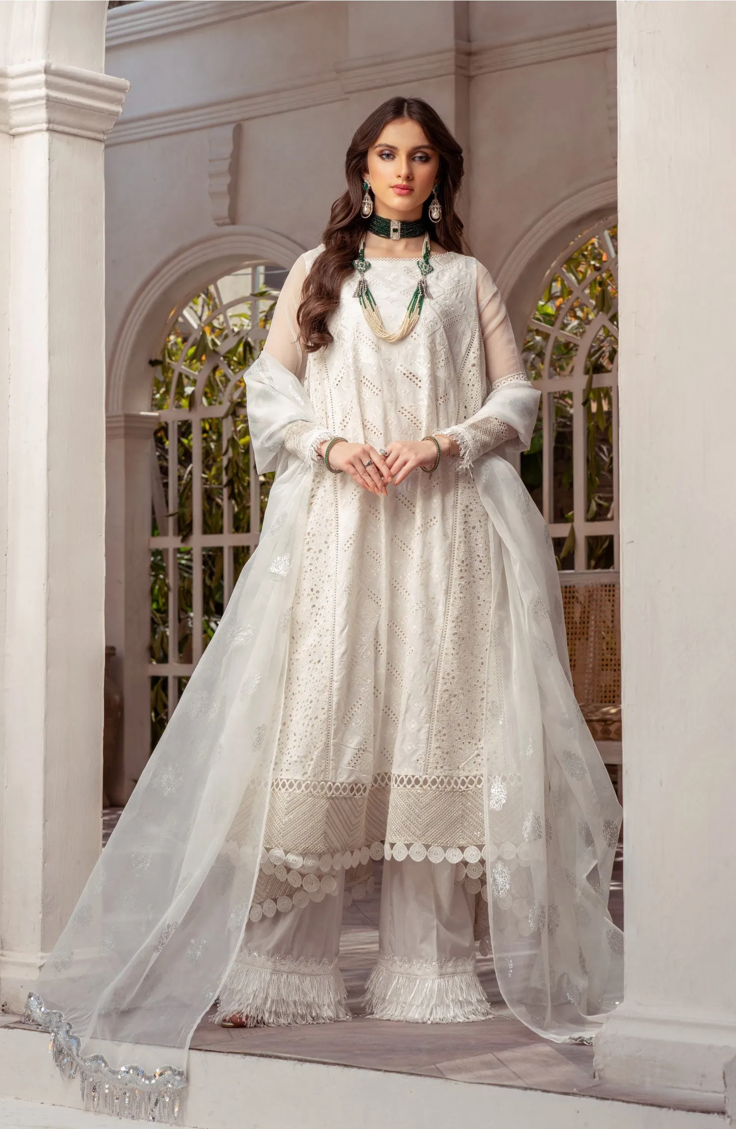 Pakistani A Line Kameez with Trousers and Dupatta Dress