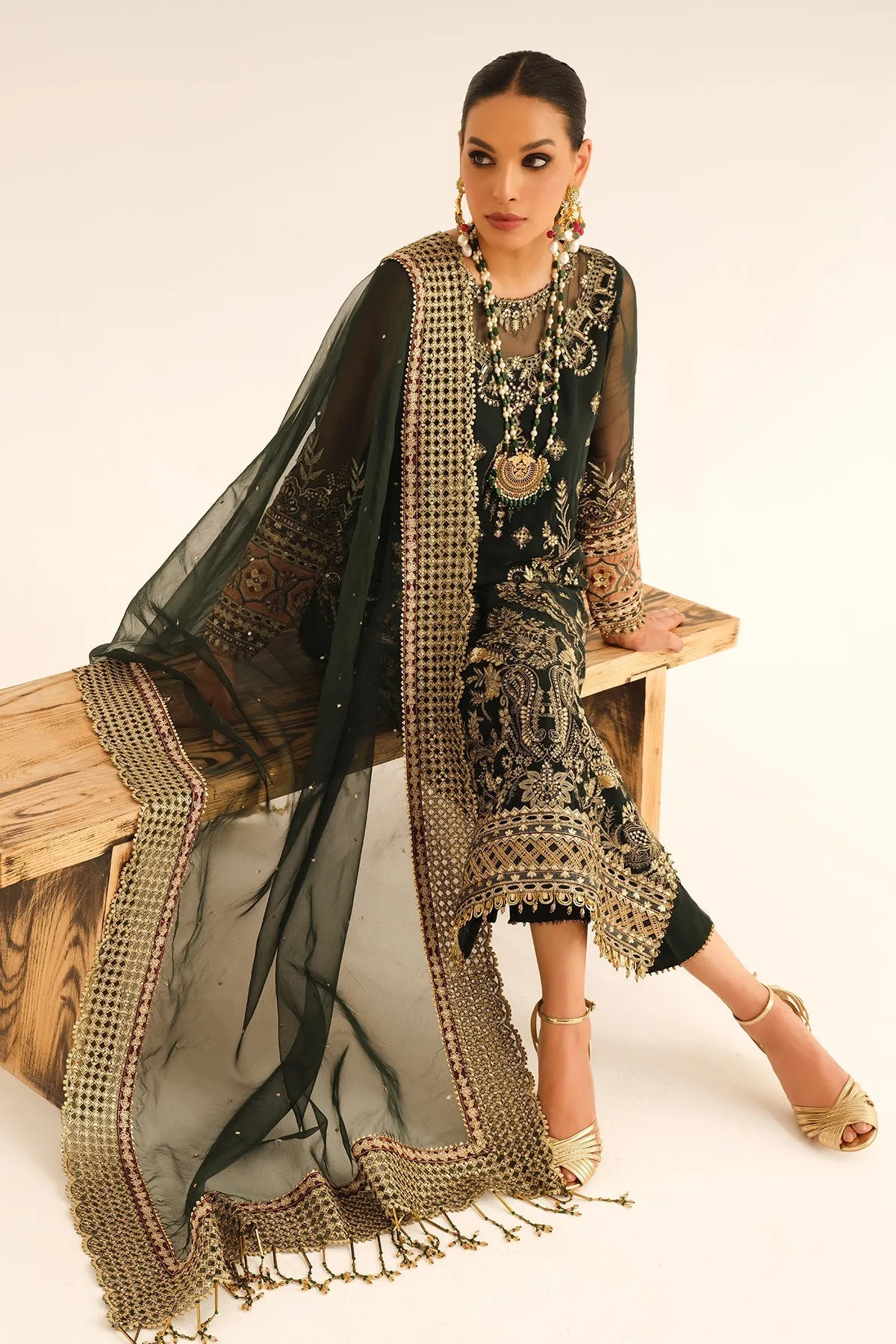 Pakistani Embroidered Long Kameez With Capri and Dupatta