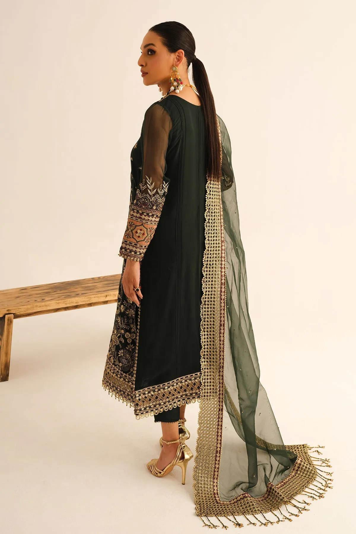 Pakistani Embroidered Long Kameez With Capri and Dupatta
