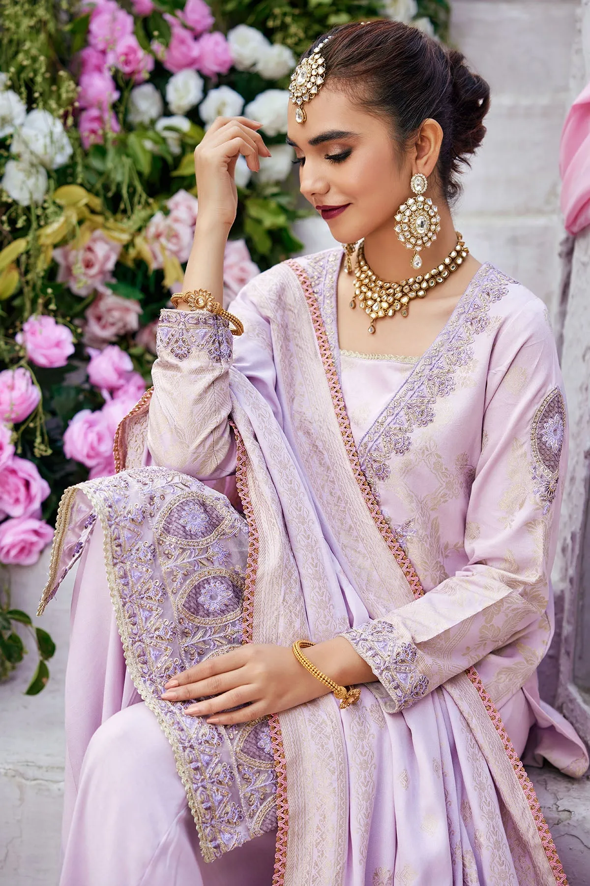 Pakistani Lilac Long Kameez and Trousers Traditional Eid Dress