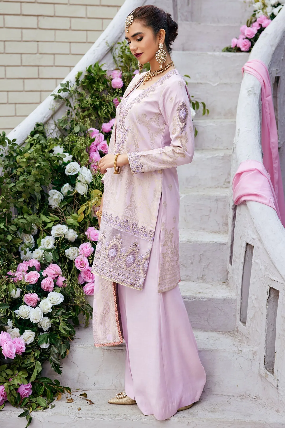 Pakistani Lilac Long Kameez and Trousers Traditional Eid Dress