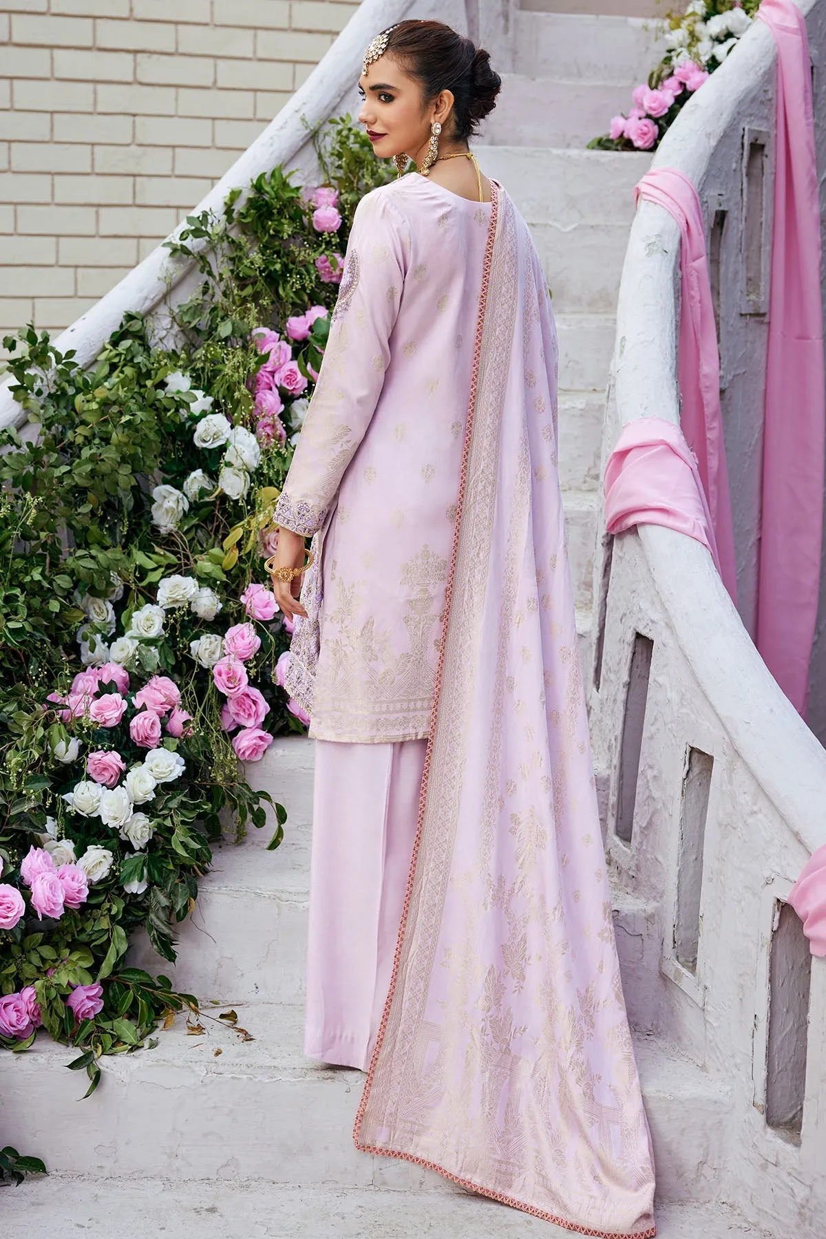 Pakistani Lilac Long Kameez and Trousers Traditional Eid Dress