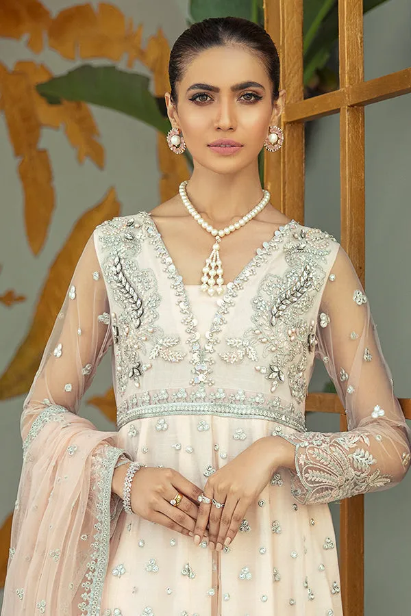 Pakistani Party Dress in Embroidered Pishwas Frock with Raw Silk Trousers and Dupatta Style