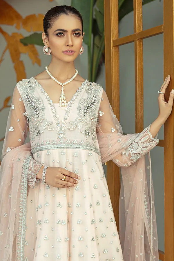 Pakistani Party Dress in Embroidered Pishwas Frock with Raw Silk Trousers and Dupatta Style