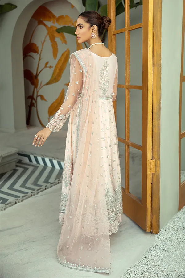 Pakistani Party Dress in Embroidered Pishwas Frock with Raw Silk Trousers and Dupatta Style