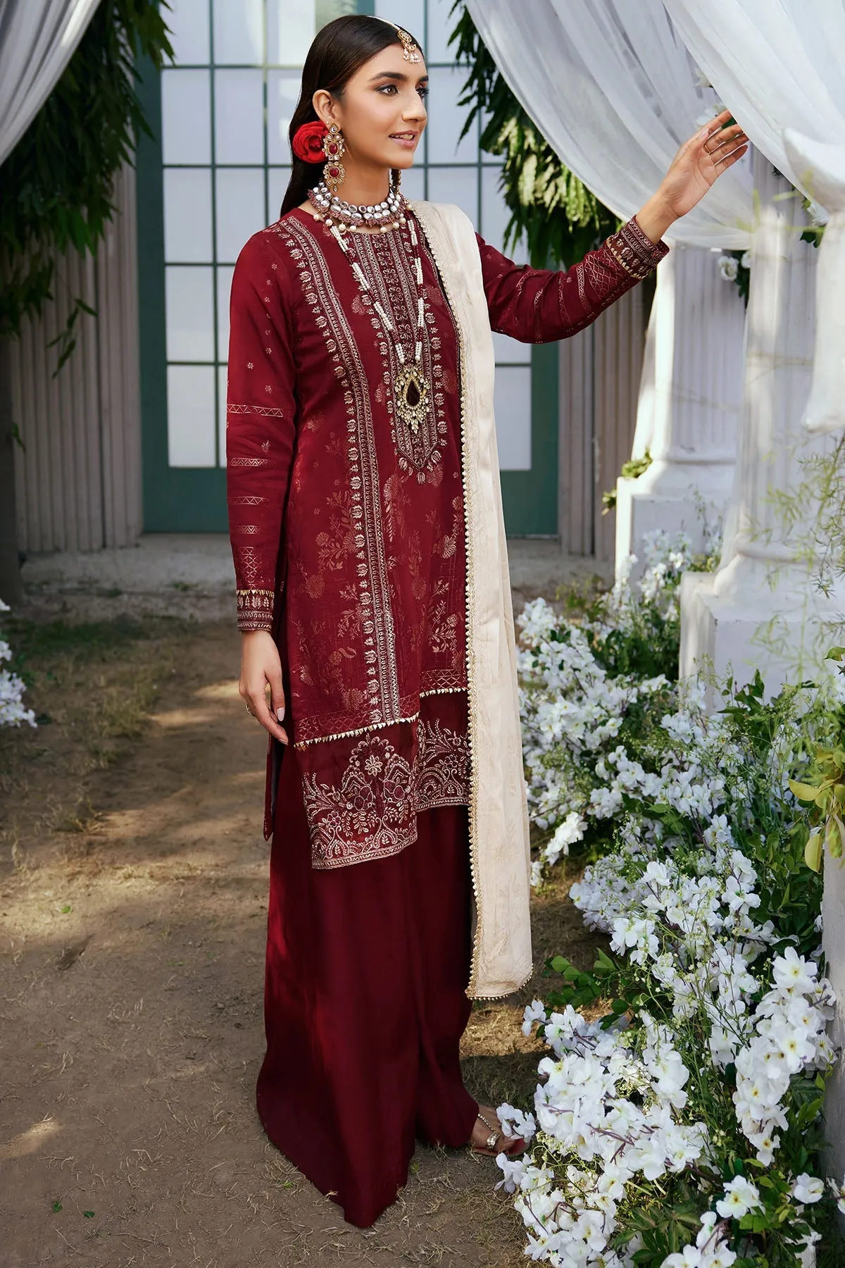 Pakistani Traditional Maroon Kameez trousers with Dupatta Eid Dress
